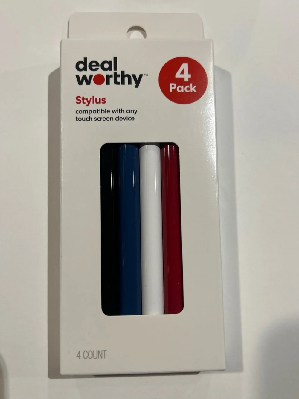 4-Pack Stylus Pens Touchscreen Devices Black Blue White Red Universal Compatible